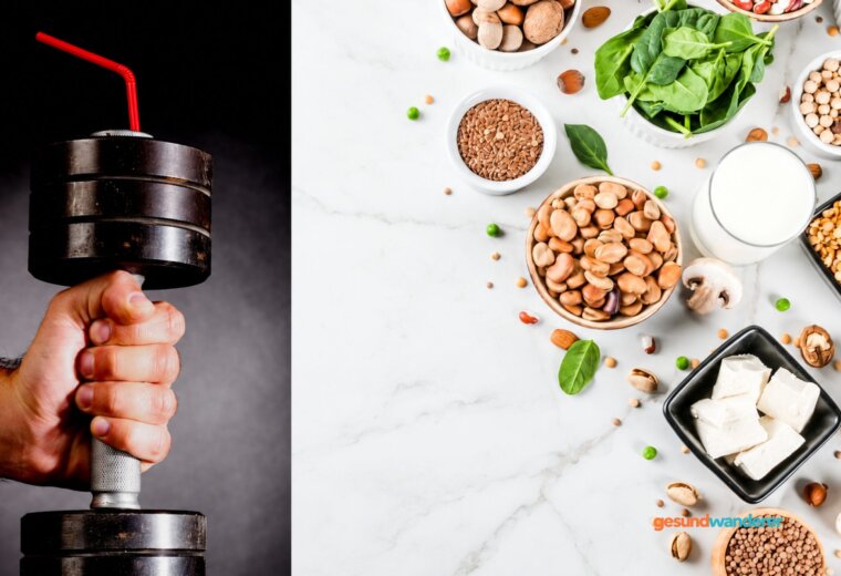 Hantel und pflanzliche Lebensmittel als Motive für vegane Sporternährung