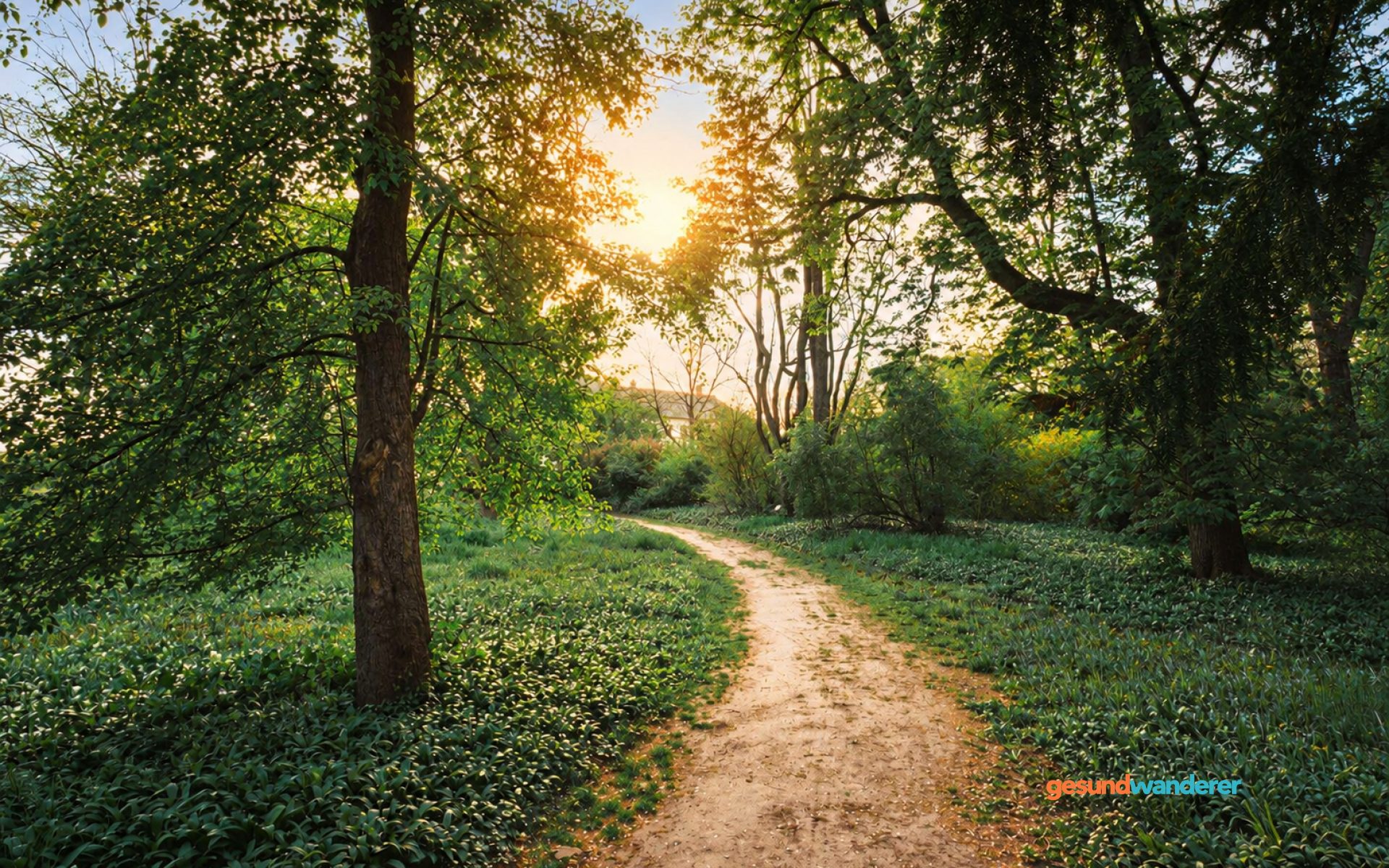 Weg durch einen grünen Wald als Illustration einer Wanderung
