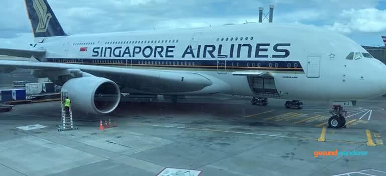 Eindruck vom Flug mit Singapore Airlines auf unserer Reise nach Auckland